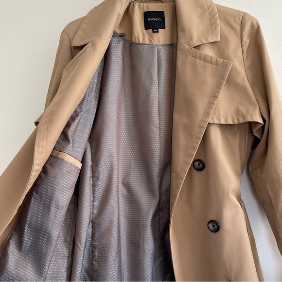 Double Breasted Belted Trench Coat Jacket Neutral Caramel Tan Spring - Picture 10 of 17